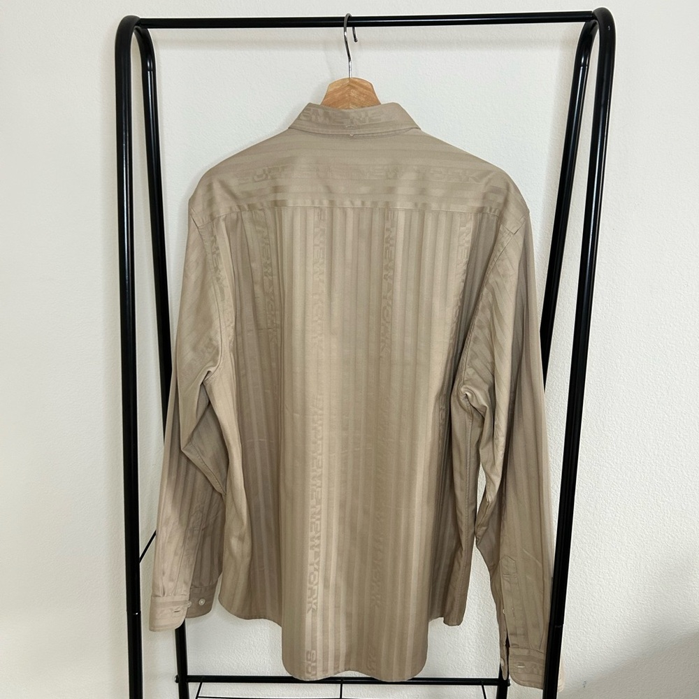 Supreme Jacquard Stripe Button-Up Shirt Tan Khaki XL Logo Pocket - Picture 5 of 5